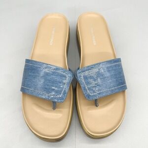 Donald Pliner‎ Womens 9.5M Fifi Sandals Shoes Denim Blue Thong Platform Wedge